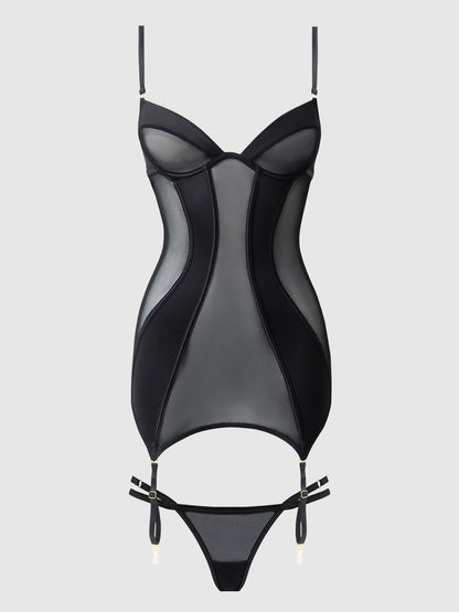 House of Desire Raquel Mesh & Silky Micro Chemise Set Black