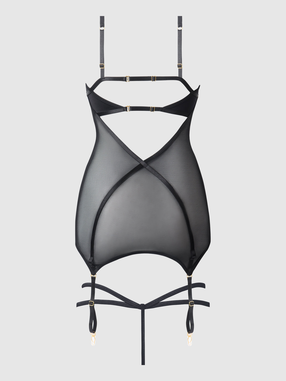 House of Desire Raquel Mesh & Silky Micro Chemise Set Black