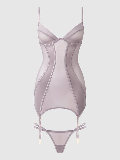 House of Desire Raquel Mesh & Silky Micro Chemise Set Dark Rose