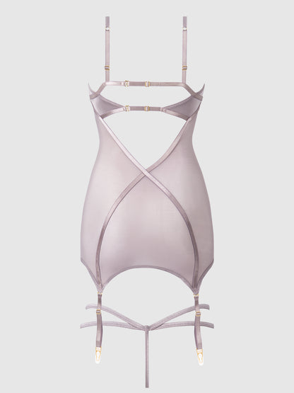 House of Desire Raquel Mesh & Silky Micro Chemise Set Dark Rose