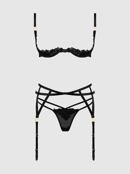 House of Desire Ashley Alexiss Open Cup Bra, Garter & G-String Set