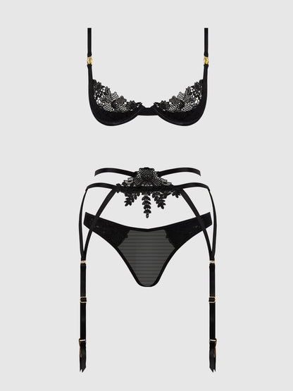 House of Desire Ashley Alexiss Demi Bra, Bikini & Garter Set