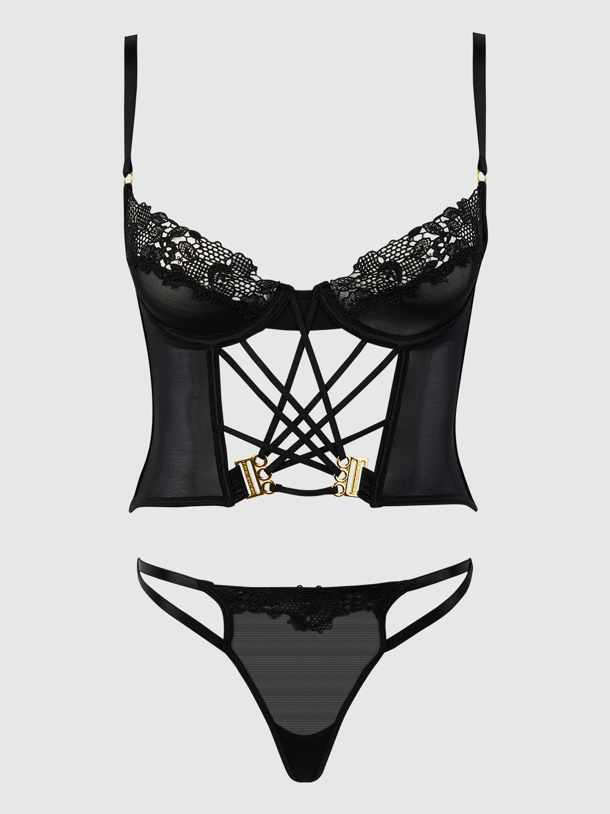 House of Desire Ashley Alexiss Sheer Bustier & G-String Set Black