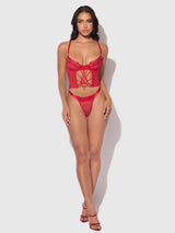 House of Desire Ashley Alexiss Lace Bustier & G-string Set Crimson Red