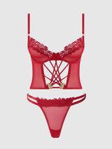 House of Desire Ashley Alexiss Lace Bustier & G-string Set Crimson Red