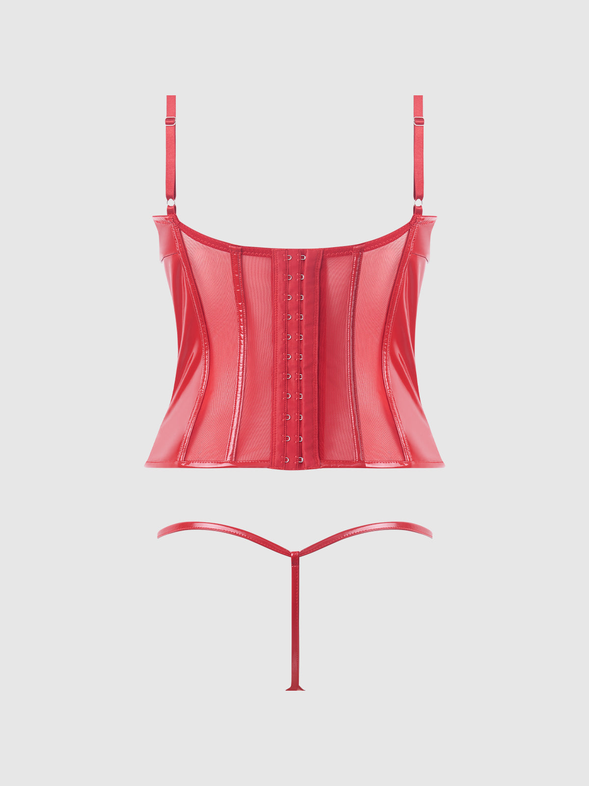 House of Desire Trinity Patent Lace Up Bustier & G-String Set Red