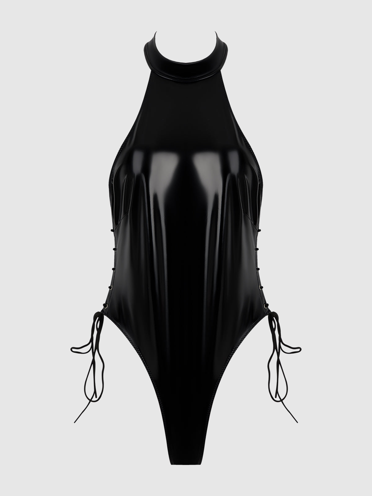 House of Desire Trinity Patent Lace Up Halter Teddy Black