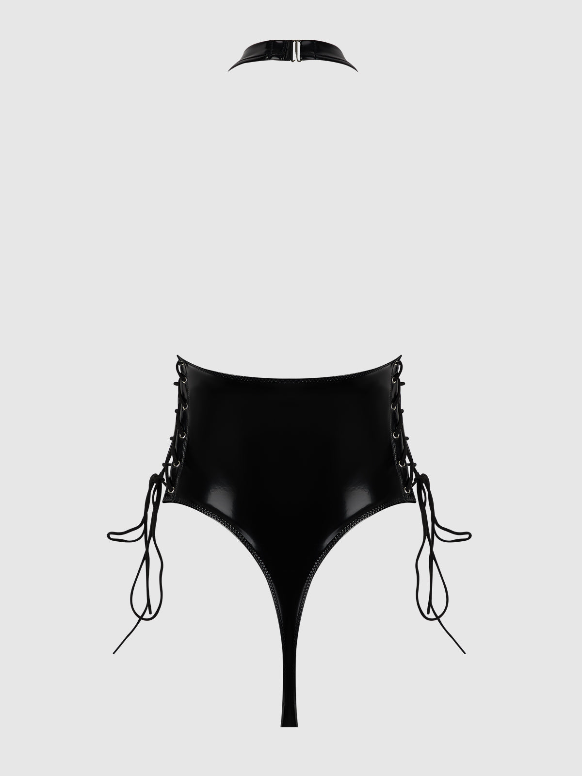 House of Desire Trinity Patent Lace Up Halter Teddy Black