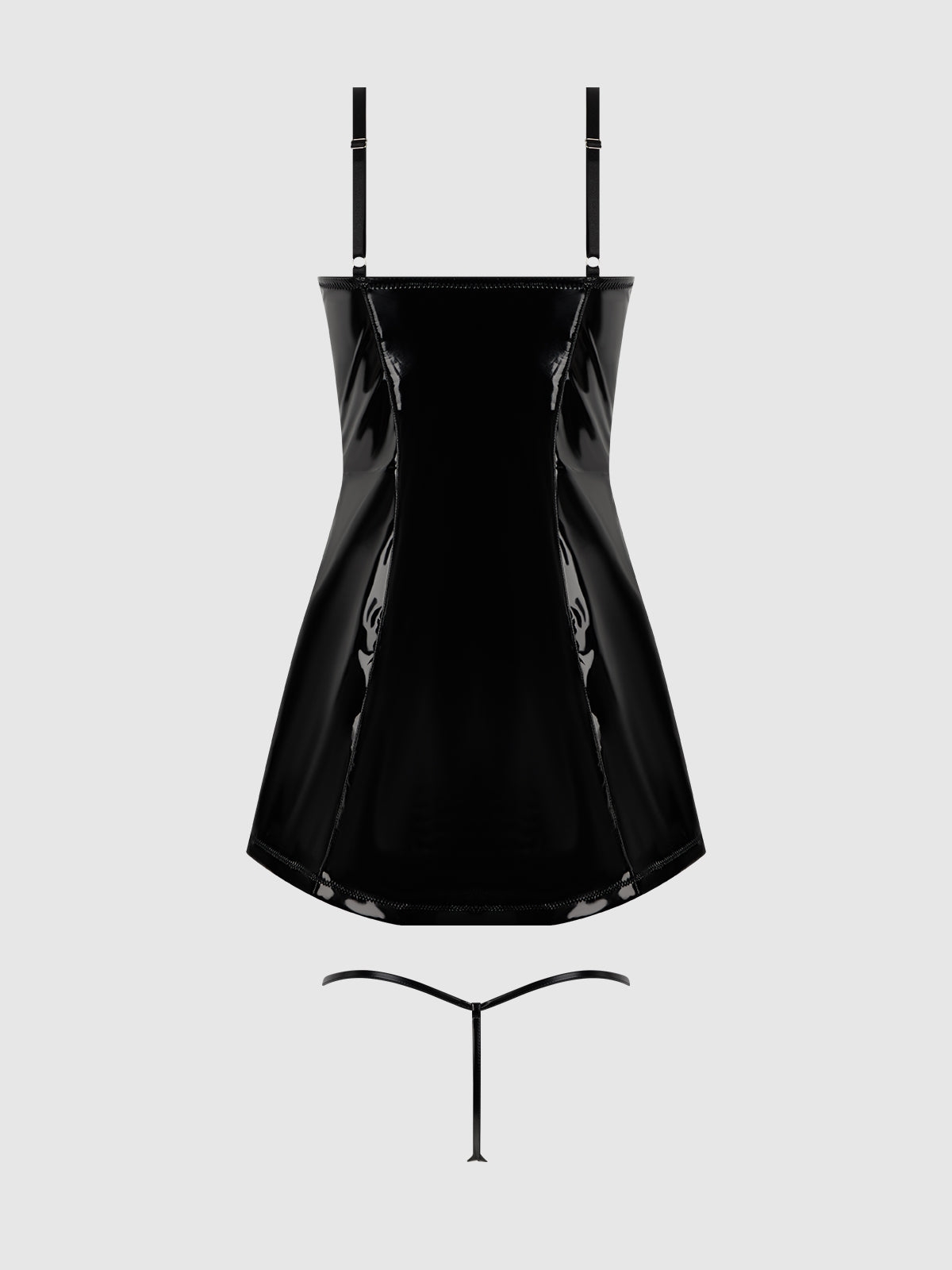 House of Desire Trinity Patent Chemise & G-String Set Black