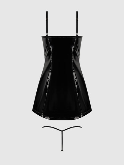 House of Desire Trinity Patent Chemise & G-String Set Black