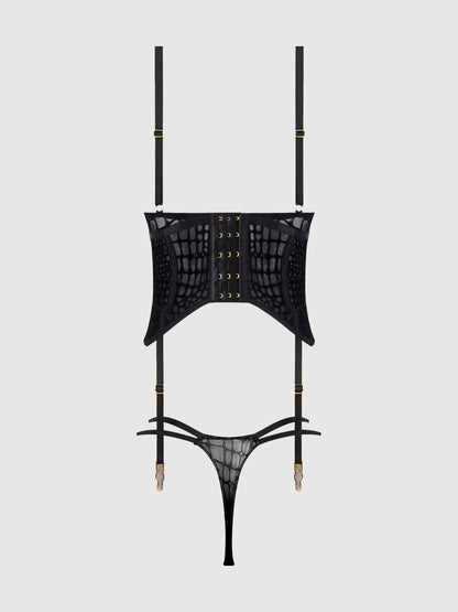 House of Desire Snake Velvet Burnout Mesh Bustier Set Black