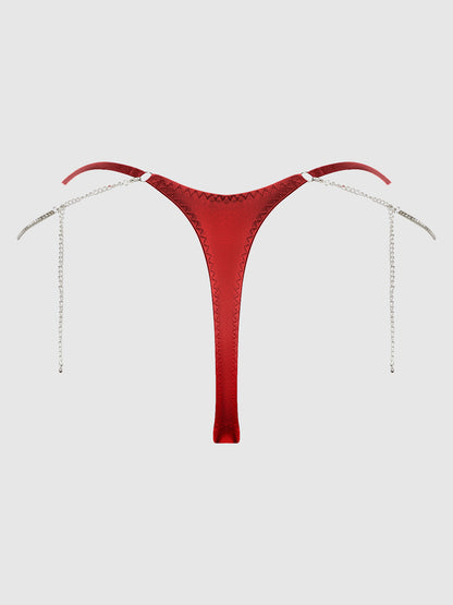 House of Desire Krystal Rhinestone & Side Slider Thong Red