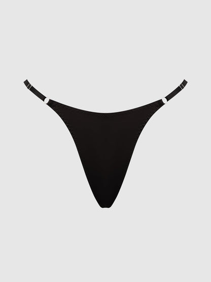 House of Desire Krystal Satin G-String Rhinestone Fringes On Back Black