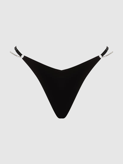 House of Desire Krystal Rhinestone & Slider Thong Black