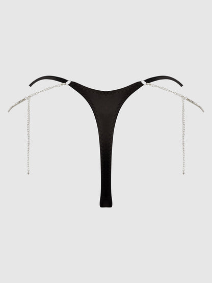 House of Desire Krystal Rhinestone & Slider Thong Black