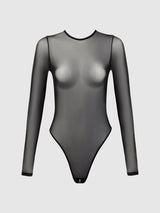 House of Desire Chantal Mesh Long Sleeve & Crotchless Bodysuit Black