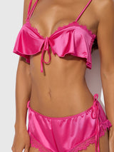 House of Desire Issadora Oilslick & Lace Drop Off Flounce Top & Panty