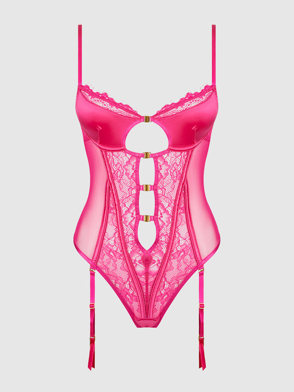 House of Desire Issadora Lace & Oil Slick Openable Front Teddy
