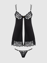 House of Desire Issadora Lace Openable Cup Babydoll & G-string Set Black - House of Desire