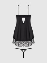 House of Desire Queen Issadora Lace Openable Cup Babydoll & G-string Set Black - House of Desire