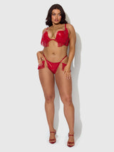 Phoenix Faux Leather & Fringe Push Up Bra & Thong Set