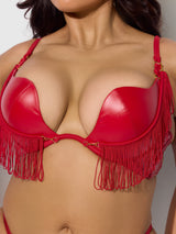 Phoenix Faux Leather & Fringe Push Up Bra & Thong Set