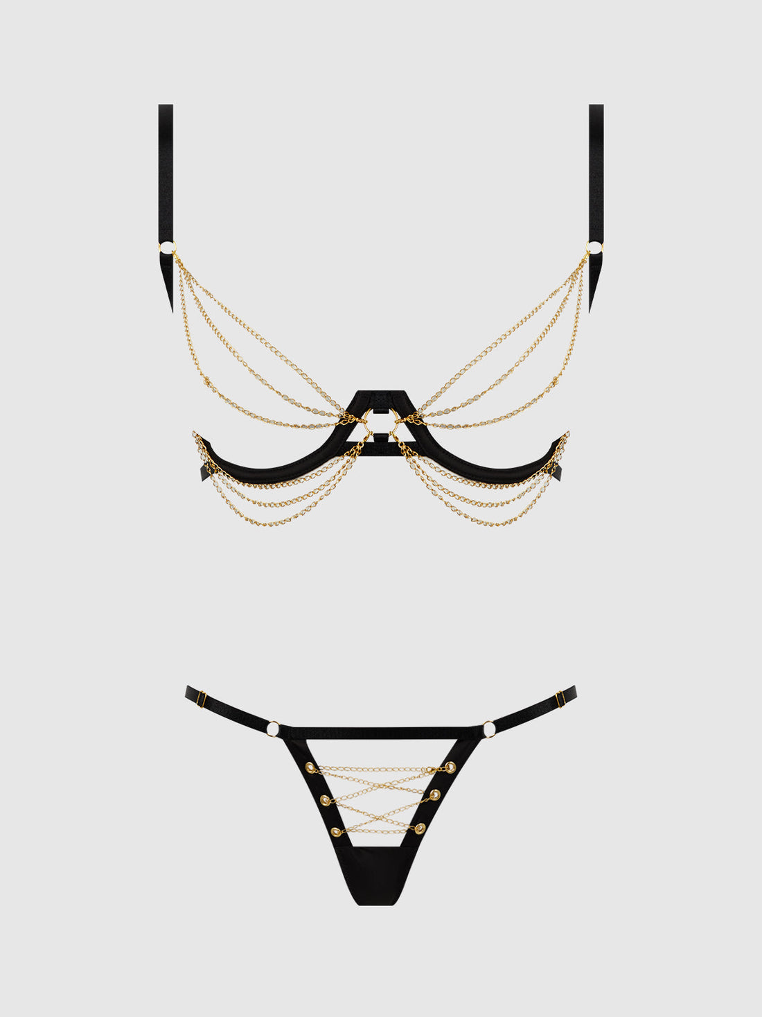 Eve Satin & Chain Open Cups Bra Set
