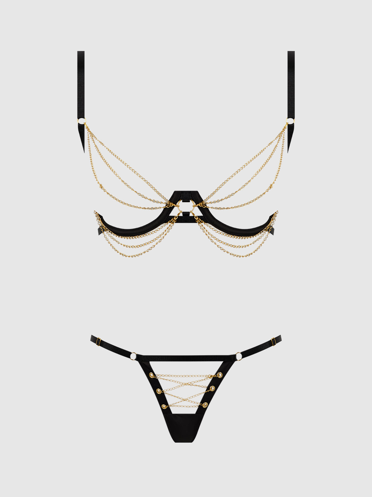 House of Desire Eve Satin & Chain Open Cups Bra Set