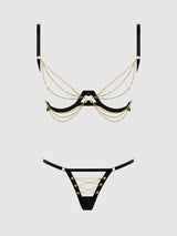 House of Desire Queen Eve Satin & Chain Open Cups Bra Set