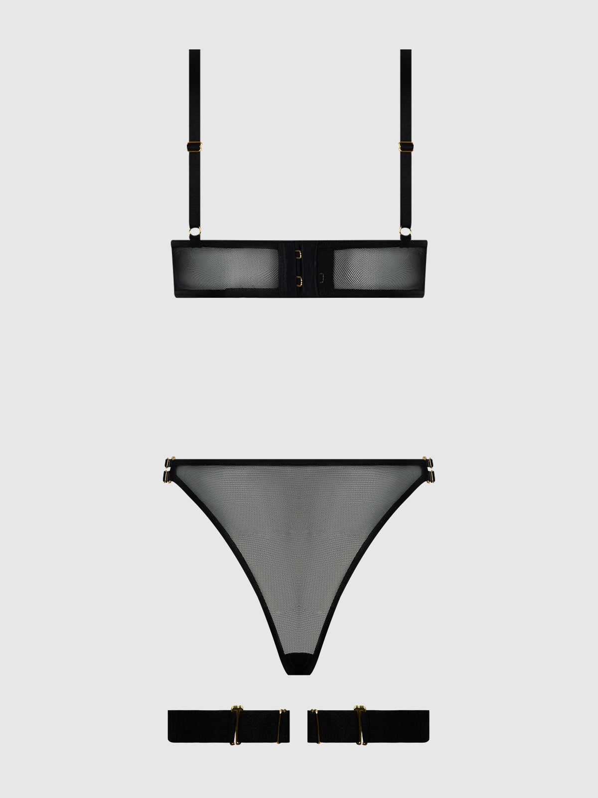 House of Desire Eve Lace & Chain Crotchless Teddy with Thigh Garters