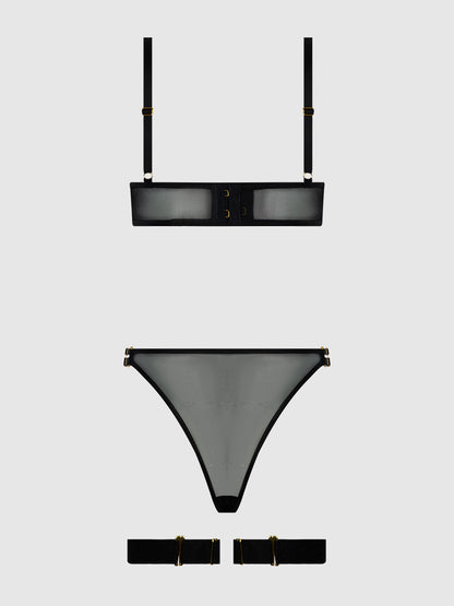 House of Desire Eve Lace & Chain Crotchless Teddy with Thigh Garters