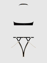 Eve Lace & Chain Open Cup Crotchless Harness Teddy