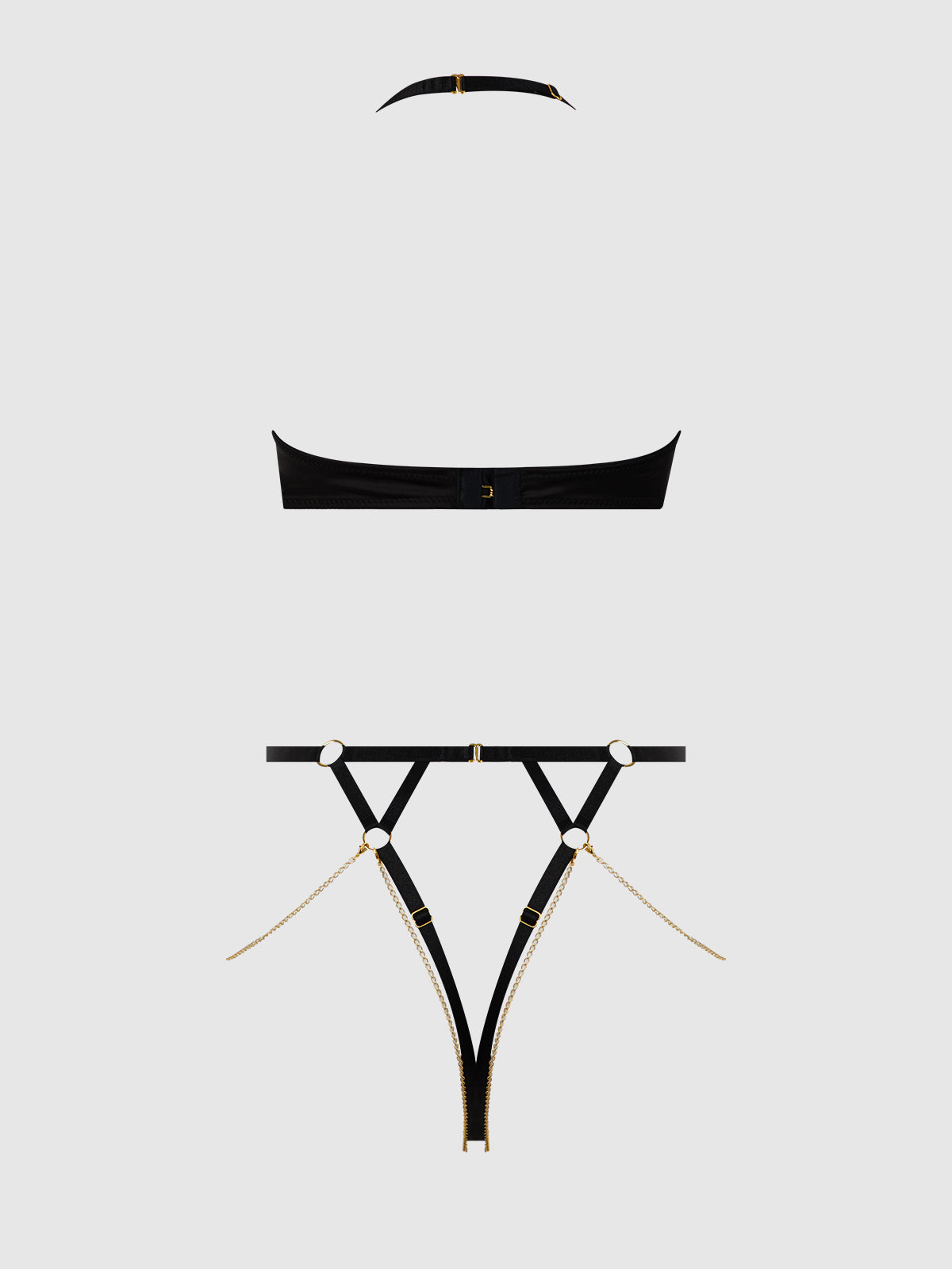 House of Desire Eve Lace & Chain Open Cup Crotchless Harness Teddy