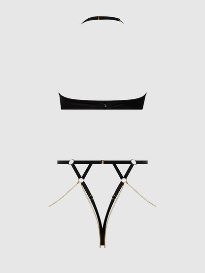 House of Desire Eve Lace & Chain Open Cup Crotchless Harness Teddy