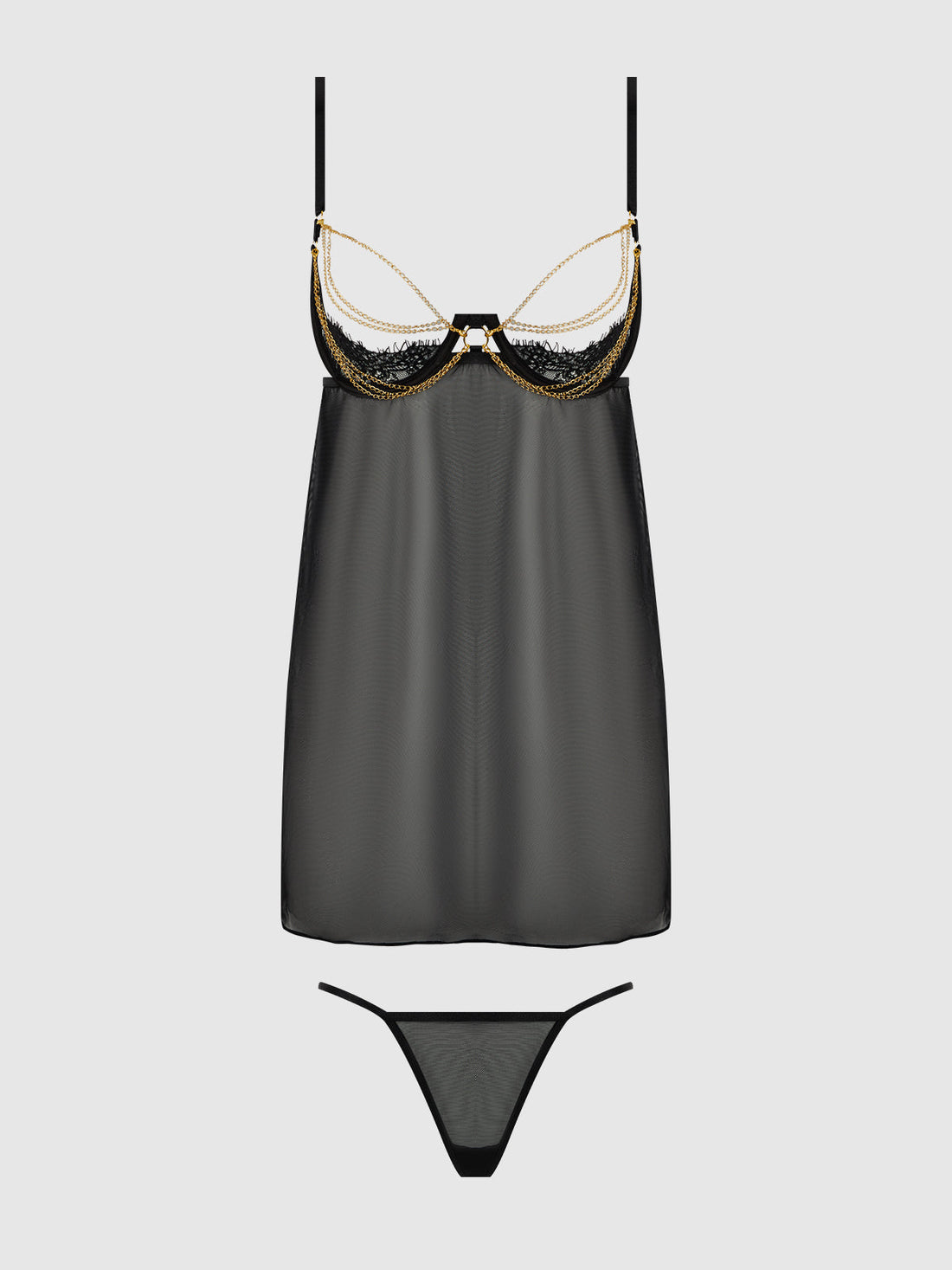Eve Lace, Chain & Sheer Mesh Cup Babydoll Set