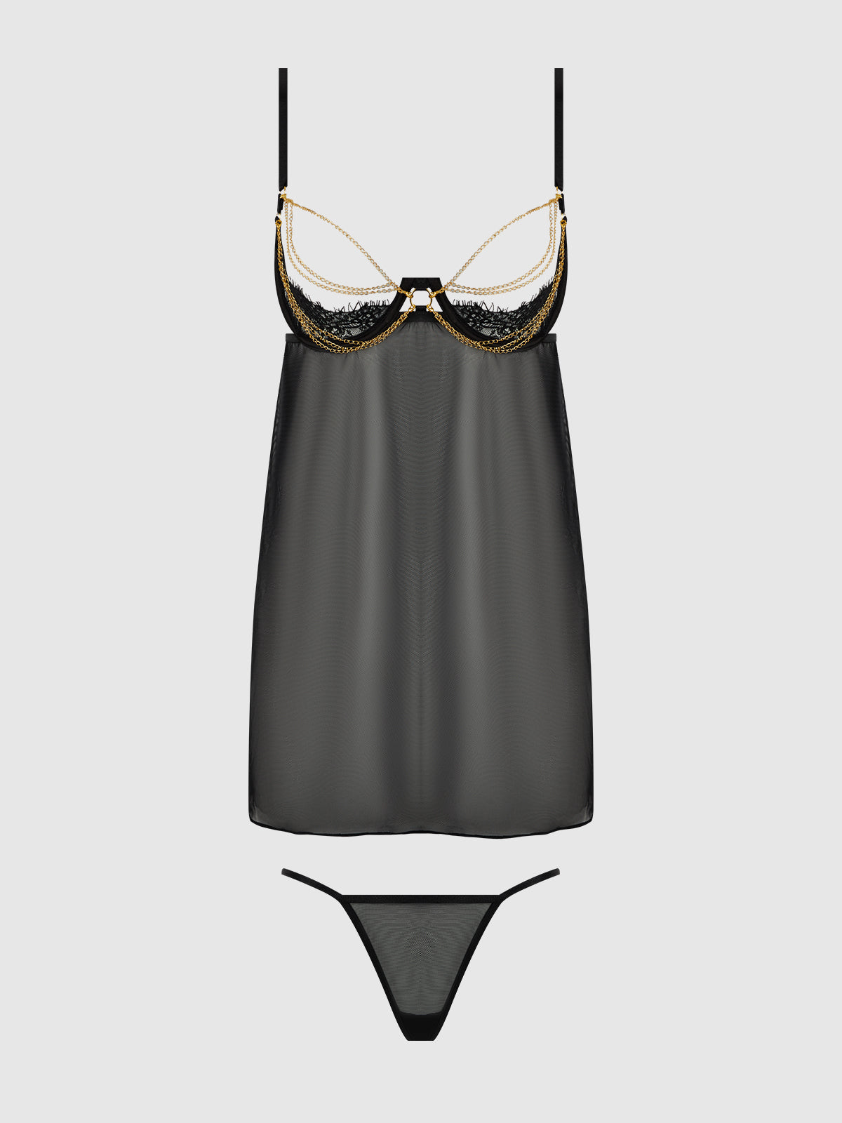 House of Desire Eve Lace, Chain & Sheer Mesh Cup Babydoll Set
