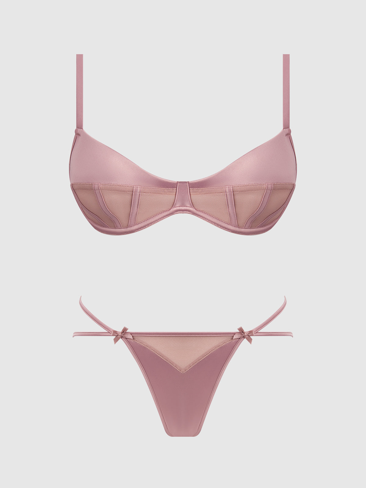 House of Desire Brigeta Satin & Mesh Corseted Bra & Open Back Hipster Set