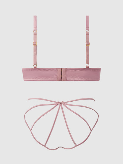 House of Desire Brigeta Satin & Mesh Corseted Bra & Open Back Hipster Set