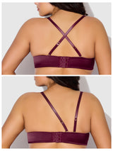 House of Desire Brigeta Satin Deep Plunge Push Up Bra, Garter & Thong Set Burgundy