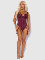 House of Desire Brigeta Satin Draped Push Up Teddy Burgundy