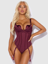 House of Desire Brigeta Satin Draped Push Up Teddy Burgundy