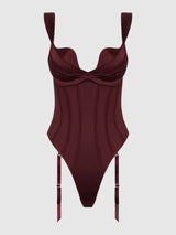 House of Desire Brigeta Satin Draped Push Up Teddy Burgundy