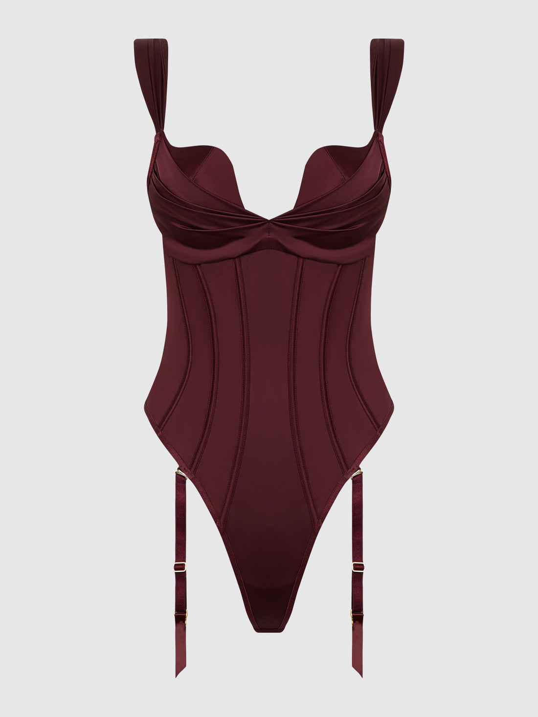 House of Desire Queen Brigeta Satin Draped Push Up Teddy Burgundy