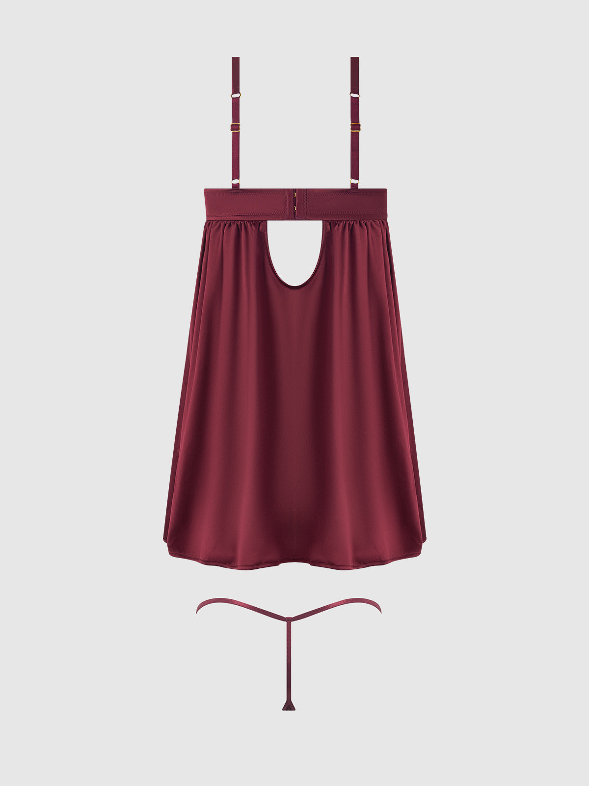 House of Desire Brigeta Satin & Mesh Corsetted Babydoll Set Burgundy