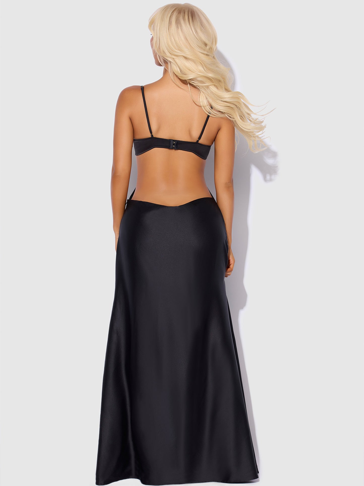 House of Desire Brigeta Satin Mono Wire Long Gown Black