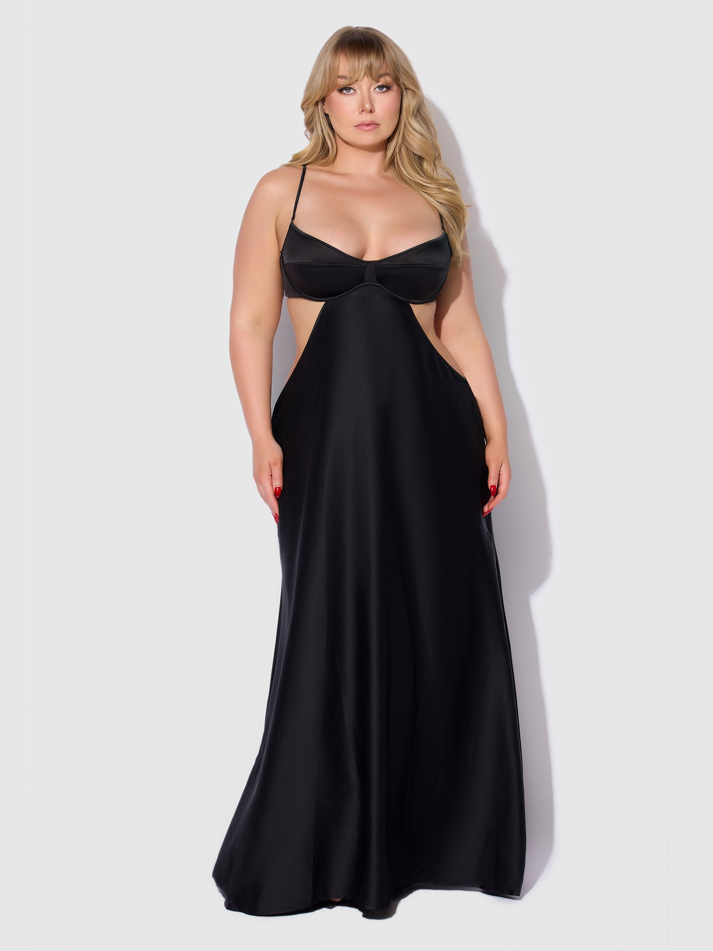 House of Desire Brigeta Satin Mono Wire Long Gown Black