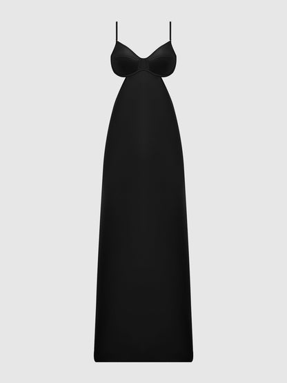 House of Desire Brigeta Satin Mono Wire Long Gown Black