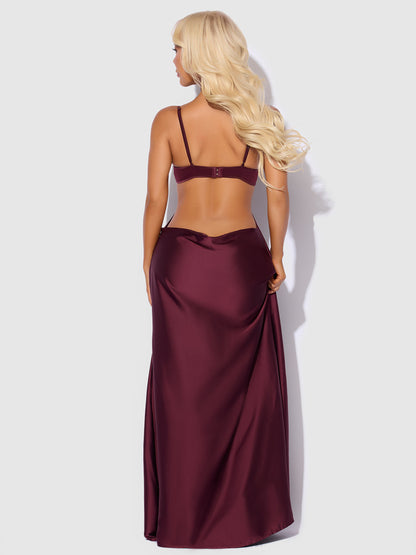 House of Desire Brigeta Satin Mono Wire Long Gown Burgundy