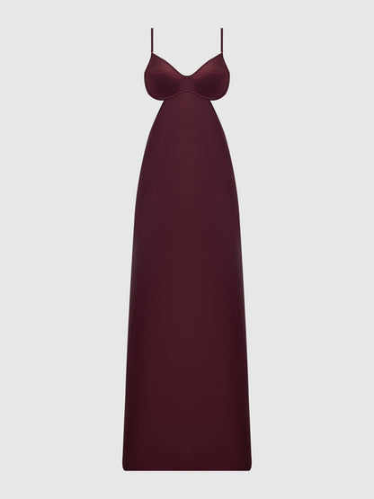 House of Desire Brigeta Satin Mono Wire Long Gown Burgundy