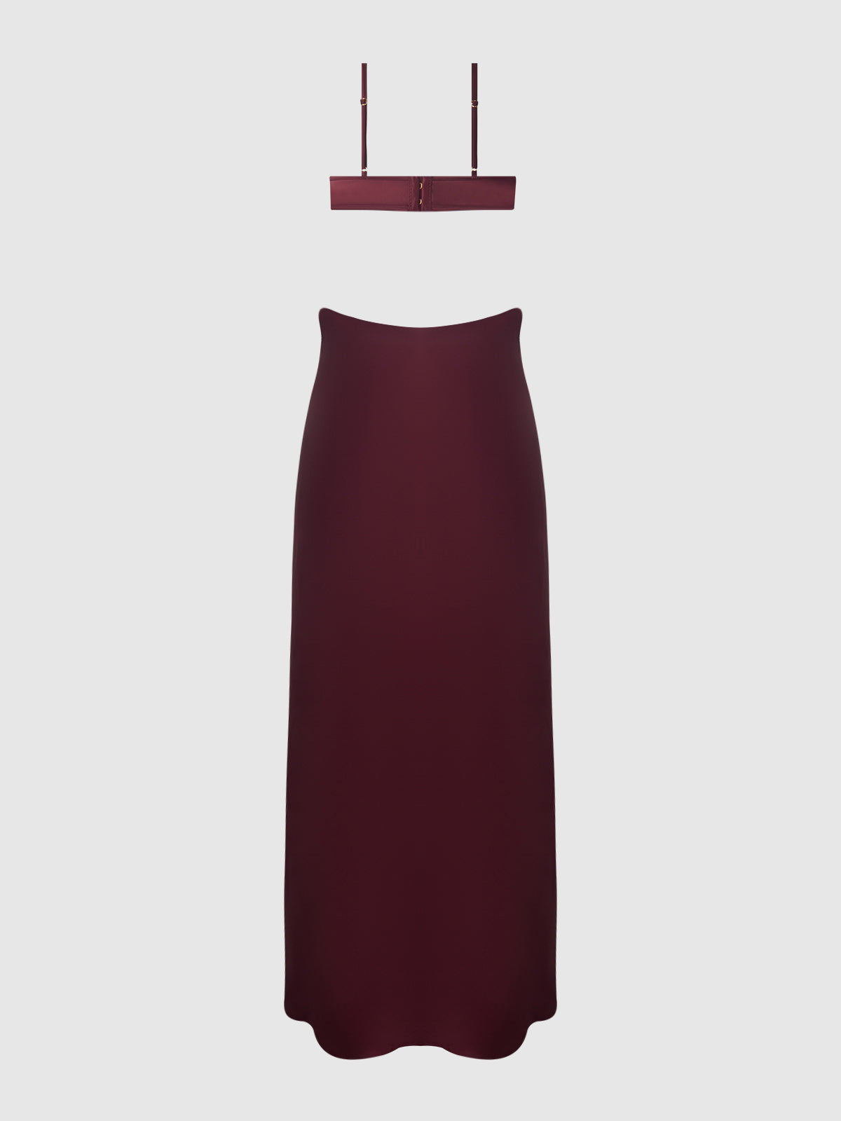 House of Desire Brigeta Satin Mono Wire Long Gown Burgundy